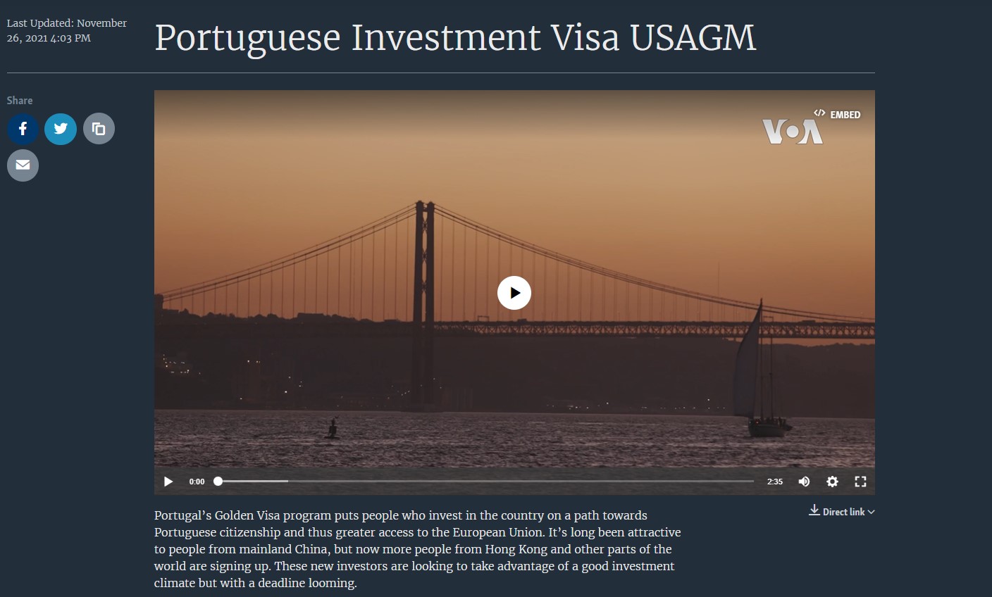 Portuguese Investment Visa USAGM